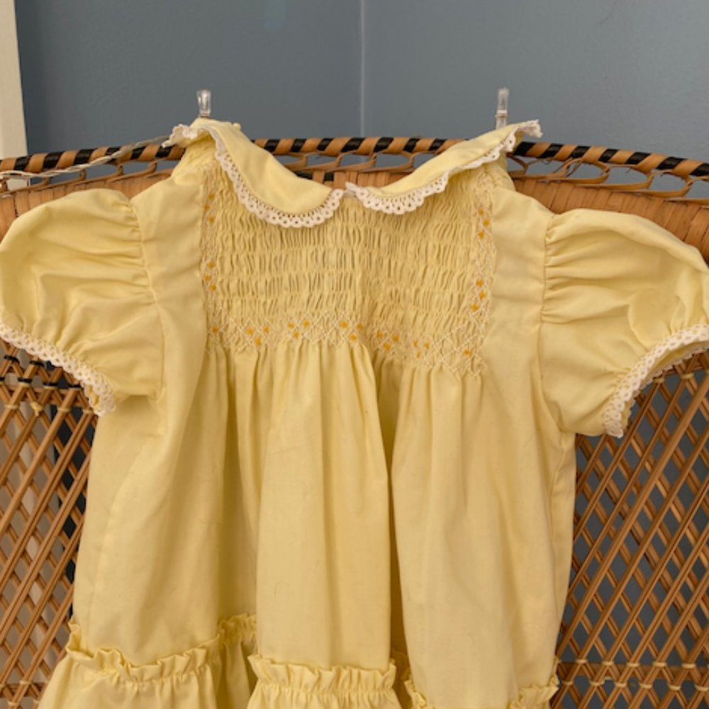 Yellow pastel vintage 1980 spring dress for infant